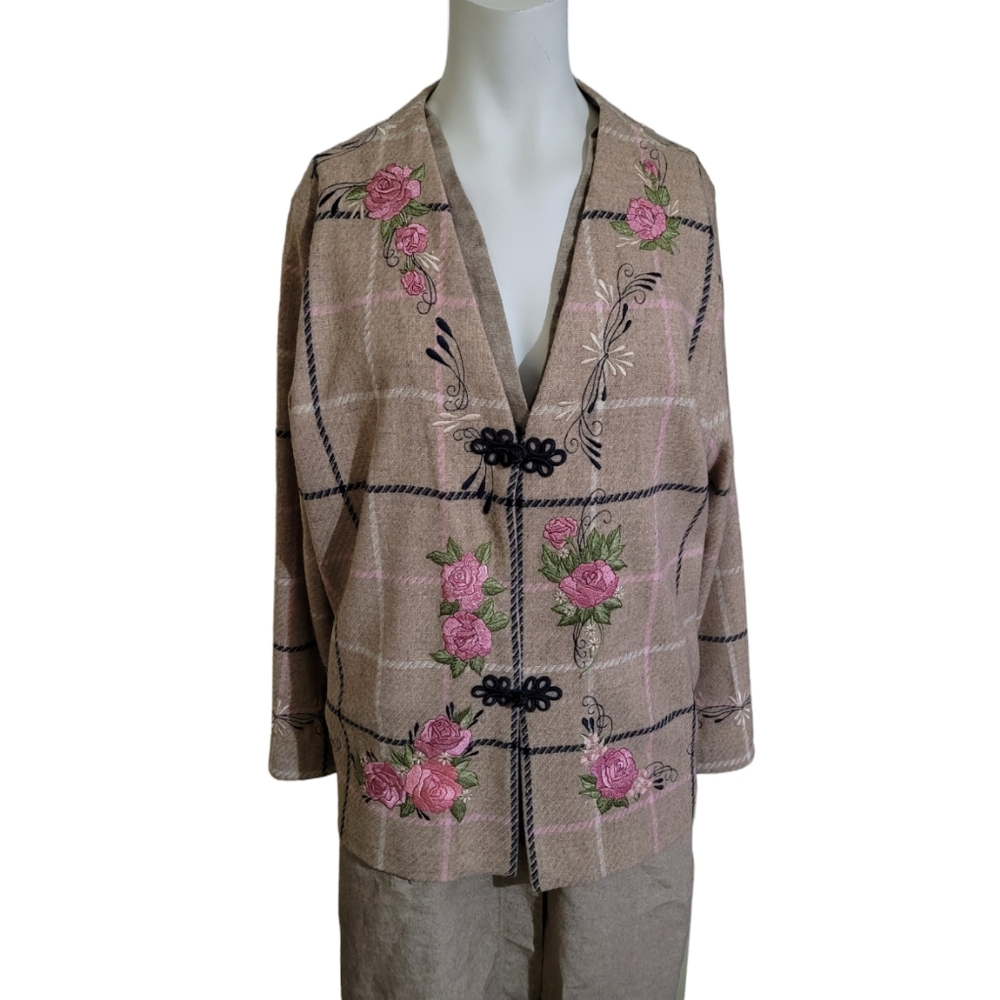 Handmade large wool blend tan rose tattersall lightweight summer blazer